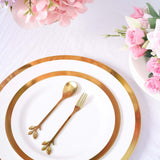 Gold Metal Spoon & Fork Pre-Packed Bridal Shower Wedding Party Favors Set With Leaf Shaped Handle