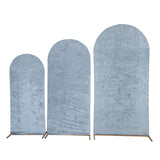 Set of 3 Dusty Blue Crushed Velvet Chiara Backdrop Stand Covers For Round Top Wedding Arches - 5ft, 6ft, 7ft