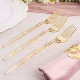 24 Pack | Gold Glittered Disposable Forks, Plastic Silverware, Cutlery