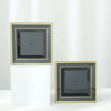 10 Pack | 7inch Gold Trim Black Square Plastic Salad Dessert Plates