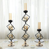 28inch Tall 3-Tier Stacked Black Geometric Candle Holder with Amber Glass Votives & Gold Trim