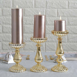 Set of 3 | Mercury Gold Glass Pillar Candle Holder Stands, Votive Candle Centerpieces