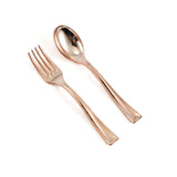 24 Pack | Rose Gold Mini 4inch Heavy Duty Plastic Dessert Forks, Appetizer Forks