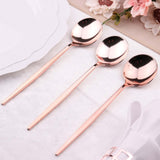 Glossy Blush/Rose Gold Heavy Duty Plastic Silverware Spoons, Premium Disposable Flatware Cutlery