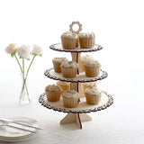 3-Tier Natural Wooden Cake Stand Table Centerpiece with Floral Edge, 16inch Rustic Round Cupcake