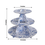 3-Tier White Blue Cardboard Dessert Display Stand with Chinoiserie Floral Print, Tea Party Cupcake