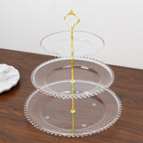 Clear 3-Tier Plastic Dessert Display Stand With Beaded Rim, Round Cupcake Tower