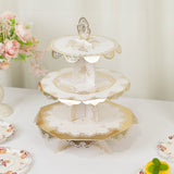 2-Pack 3-Tier Cupcake Display Stands with Vintage Floral Pattern, White Gold Round Cardboard Dessert