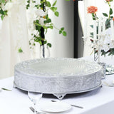 22inch Round Silver Embossed Cake Stand Riser Matte Metal Cake Pedestal