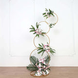 5Ft | 4-Tiered Gold Hoop Pillar Flower Stand, Metal Wedding Arch Table Centerpiece - Hoop Wreath