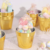 6 Pack | 3inch Gold Plastic Party Favor Bucket-Containers, Mini Succulent Nursery Planters