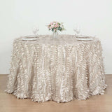 120inch Beige 3D Leaf Petal Taffeta Fabric Round Tablecloth