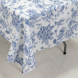 60x102inch White Blue French Toile Polyester Tablecloth Floral Table Cloth for Dining Tables