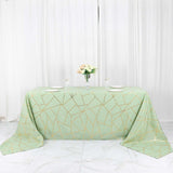 90x156inch Sage Green Rectangle Polyester Tablecloth With Gold Foil Geometric Pattern