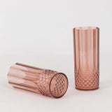 6 Pack 14oz Dusty Rose Crystal Cut Reusable Plastic Cocktail Tumbler Cups