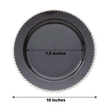 10 Pack | 10inch Black / Silver Beaded Rim Disposable Dinner Plates, Round Plastic Party Plates