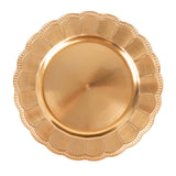 6 Pack Metallic Gold Disposable Sunflower Charger Plates With Scalloped Rim, Elegant Acrylic