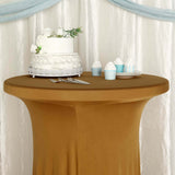 Gold Round Heavy Duty Spandex Cocktail Table Cover With Natural Wavy Drapes