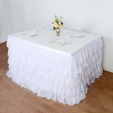 14ft 5-Tier White Chiffon Ruffled Tutu Wedding Table Skirt with Satin Backing