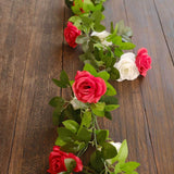 2 Pack 7ft Red Ivory Artificial Silk Flower Garland Rose Vines 26 Flower Heads