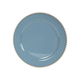 10-Pack Economy Round Plastic Charger Plates 13inch in Dusty Blue with Gold Beaded Rim#whtbkgd