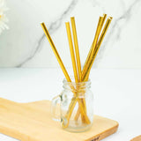 50 Pack | 8inch Metallic Gold Foil Biodegradable Paper Drinking Straws