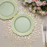 8inch Sage Green Plastic Dessert Salad Plates, Disposable Tableware Round With Gold Scalloped Rim