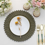 6 Pack | 13inch Matte Olive Green Sunflower Disposable Charger Plates