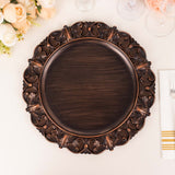 6 Pack Dark Brown Retro Baroque Acrylic Charger Plates With Ornate Embossed Rim Round Aristocrat