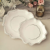 25 Pack | White/Silver 10" Scallop Rim Dinner Party Paper Plates, Disposable Plates - 300 GSM