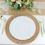 10 Pack | 11 White Disposable Dinner Plates With Gold Ruffled Rim, Round Plastic Party Plates