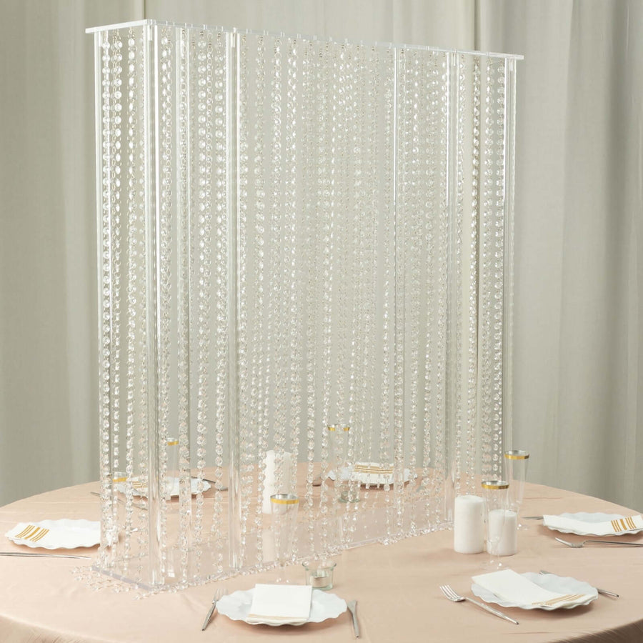 Acrylic Centerpiece Stand Rectangular Design with Pre-chained Crystal Beads Clear - Durable Flower Pedestal for Table or Floor 40"x40"