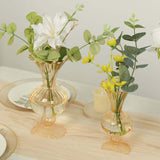 Set of 4 Amber Gold Vintage Nordic Glass Flower Vases with Petals Texture, Transparent Bud Vase