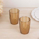 6 Pack Amber Gold Reusable Plastic Tumbler Glasses in Crystal Cut Style