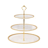 14inch Clear 3-Tier Plastic Dessert Display Stand With Gold Beaded Rim, Round Cupcake #whtbkgd