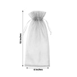 Gray organza gift bag, 15 inches tall and 6 inches wide, with drawstring closure.