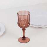 6 Pack 8oz Dusty Rose Crystal Cut Reusable Plastic Cocktail Goblets, Shatterproof Wine Glasses