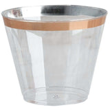 12 Pack | Clear 10oz Rose Gold Rim Plastic Party Cups, Disposable Tumblers#whtbkgd