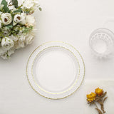 10 Pack | 7.5inch Clear Hammered Design Plastic Salad Plates With Gold Rim