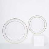 10 Pack | 10inch Clear Hammered Design Plastic Dinner Plates With Gold Rim