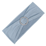 5 pack | 5Inchx14Inch Dusty Blue Spandex Stretch Chair Sash with Silver Diamond Ring Slide Buckle