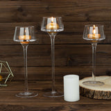 Set of 3 | Long-Stem Clear Glass Tealight Disc Candle Holders