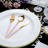 Metallic Gold Modern Silverware Set, Premium Plastic Cutlery Set With Rose Gold Handle - 8Inch