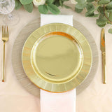 25 Pack | Metallic Gold Sunray 10inch Serving Dinner Paper Plates, Disposable Party Plates - 350 GSM