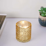 6 Pack | 3inch Shiny Gold Mercury Glass Candle Holders, Votive Tealight Holders - Geometric Design