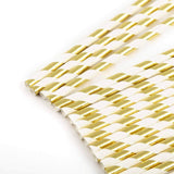 25 Pack 8" White/Gold Striped Disposable Paper Straws