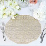 6 Pack Gold Vinyl Placemats, Geometric Woven Non-Slip Dining Table Mats 15"