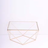 Set of 3 | Gold Metal Geometric Stackable Cake Dessert Stand Pedestals with Square Glass Top