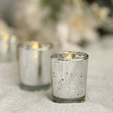 12 Pack | 2inch Silver Mercury Glass Candle Holders, Votive Tealight Holders - Speckled Design