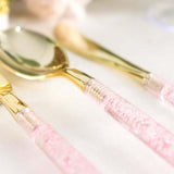 24 Pack | 8inch Metallic Gold With Blush Rose Gold Glitter Silverware Set, Modern Plastic Utensil